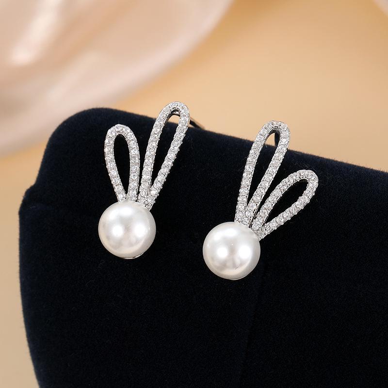 Серьги-кролики из серебра 925 пробы Banyan Tree с бриллиантом, жемчугом и модным дизайном для женщин.