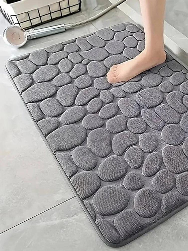 3D Non Slip Bathroom Mat Cobblestone Embossed Bath Mats Absorbent Doormat Carpet Door Floor Mats Machine Washable Quick Drying