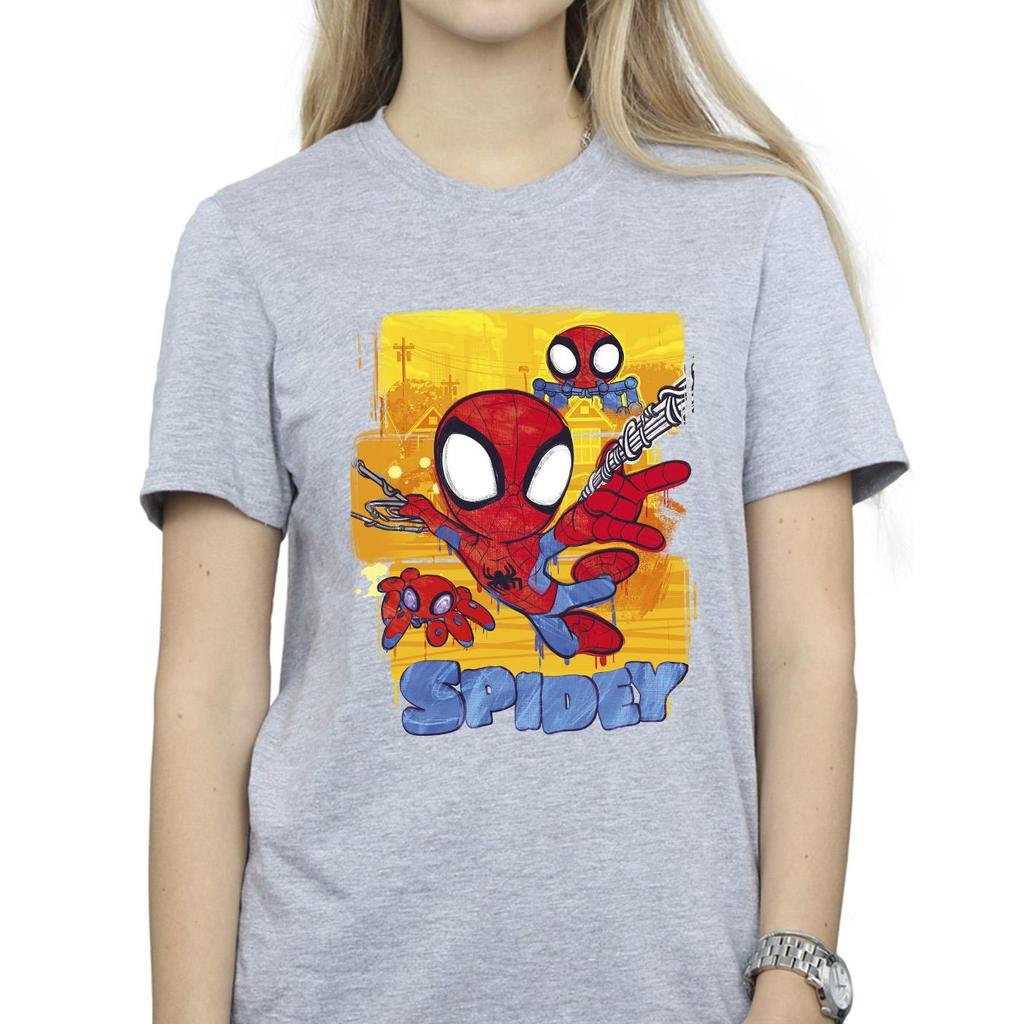 Marvel Womens/Ladies Spidey And His Amazing Friends Flying Cotton Boyfriend T-Shirt