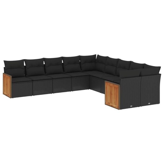 VidaXL Salon de Jardin avec Coussins 10 pcs, Canapés de Terrasse, Ensemble de Meubles de Patio, Mobilier d'Extérieur, Noir 3228029