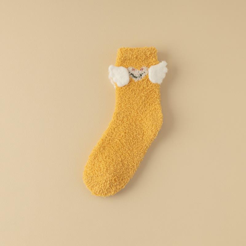 Three-Dimensional Wing Fleece Socks Women'S Coral Fleece Cartoon Embroidered Tube Socks Winter Fleece Thickened Floor Socks