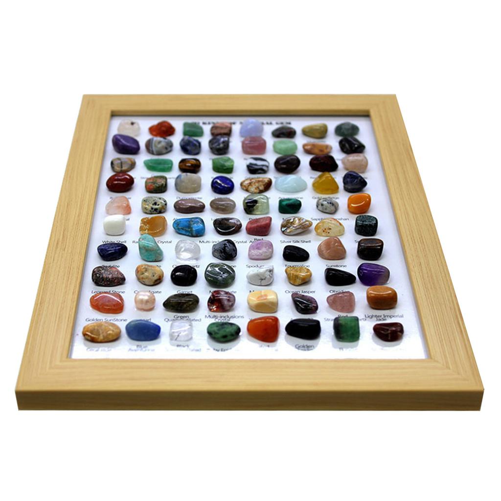 80 Natural Gemstones Collection Crystal Ore Exhibit Set Collectible Gems In Wooden Frame Educational Gift for Kids Gem Lovers