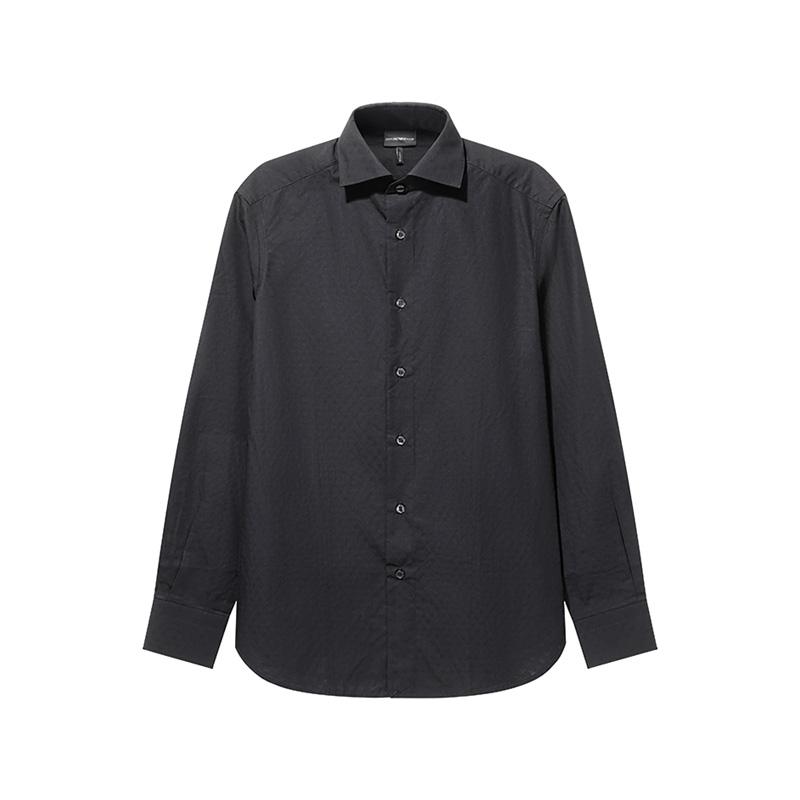 Emporio Armani FW24 Жаккардовый узор Однобортная рубашка с воротником Длинный рукав Мужские рубашки Черный 6D1C86-1K6CZ-F939