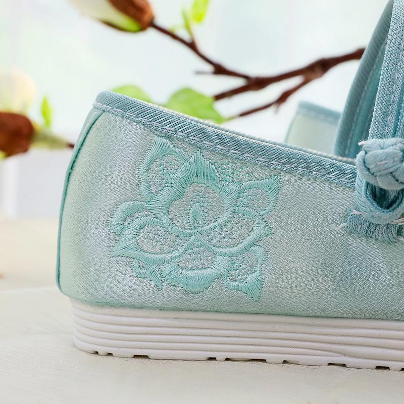 Женская обувь ханьфу - весна/лето, плоская подошва с вышивкой дзен, низкий каблук в этническом стиле для мастеров чайной церемонии