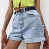 Wowen Classic and Minimalist Fashion Versatile Women's Rolled High Waist Summer Thin Thin Section of Large Size Loose Wide-legged Casual Denim Shorts