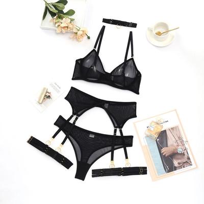 6PCS See Through Women Lace Mesh Lingerie G-string Underwear Sexy Women Thongs Sexy Bra and Brief Set