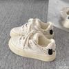 Модная собачья обувь на доске для женской весенне-летней коллекции, новые милые белые туфли с круглым носком, однотонные на толстой подошве на шнуровке, простая спортивная обувь