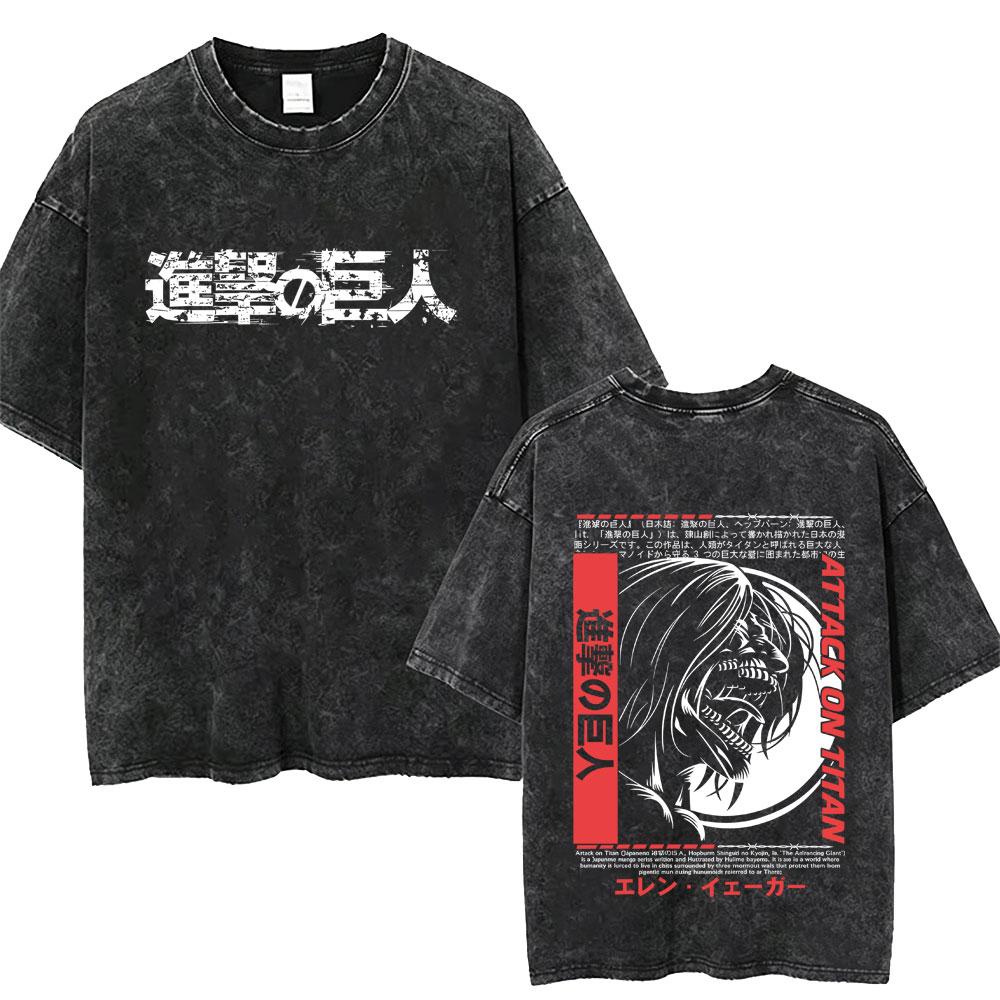 Washed Vintage Anime Attack on Titan Annie Leonhart Merch Tshirt Men Women Clothing Manga Harajuku Oversized T Shirt Streetwear