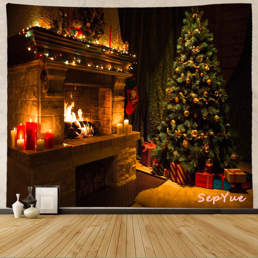 SepYue рождественские носки каминная елка праздничное украшение гобелен с принтом хиппи винтажный большой 3d тканевый настенный гобелен