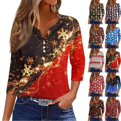 Рубашки с рукавом 3/4 для женщин, футболки с принтом, блузки, повседневные базовые топы больших размеров, пуловеры