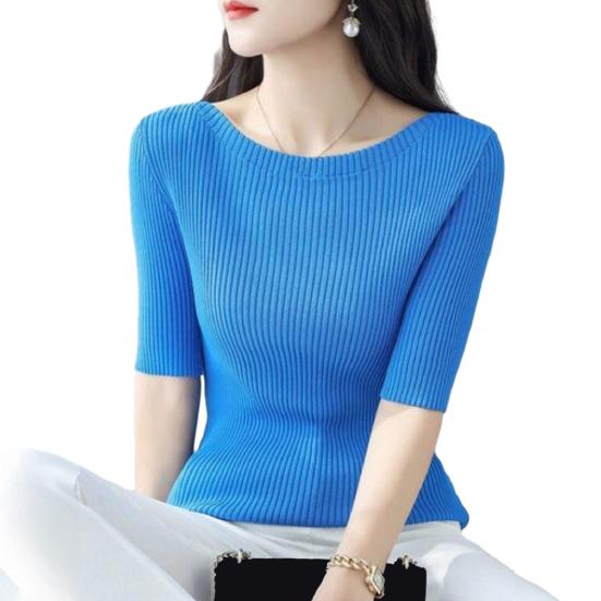 Женские топы Slim Fit, однотонные, ребристые, с круглым вырезом и коротким рукавом, эластичные, с короткими рукавами, топы для повседневной носки