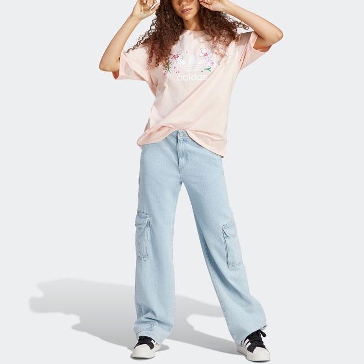 adidas Футболка Originals с коротким рукавом и графическим логотипом Trefoil свободного кроя, женская, розовая IP3752