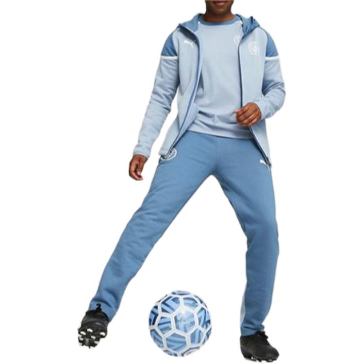 Puma Штаны мужские спортивные с логотипом Mcfc средней талии, повседневные, трикотажные, синие, 772906-21