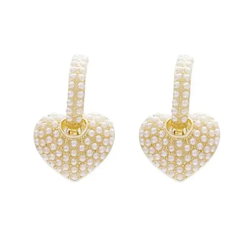 2024 Popular Celebrity Style Creative Earrings Sweet Pearl Peach Heart Love Korean Earrings Woman Fashion Luxury Jewelry