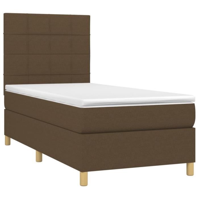 3142316 vidaXL Lit à sommier tapissier avec matelas Marron foncé 100x200 cm