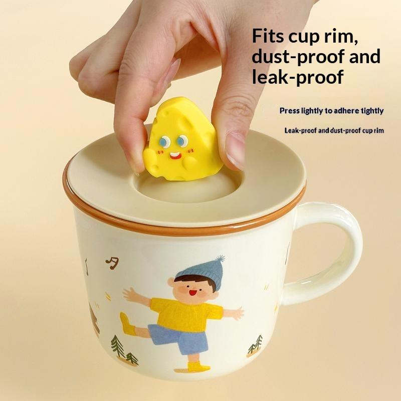 Food Grade 10cm Cartoon Silicone Cup Cover Heatproof Leakproof Suction Dustproof Lid for Kitchen Daily Use Coffee Mugs