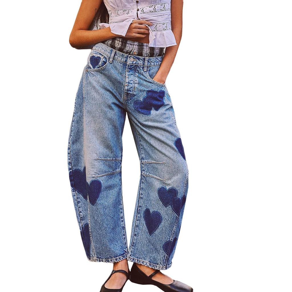 Женские мешковатые джинсы со средней талией, широкие свободные джинсовые брюки-бойфренды, прямые укороченные джинсы-бочонки