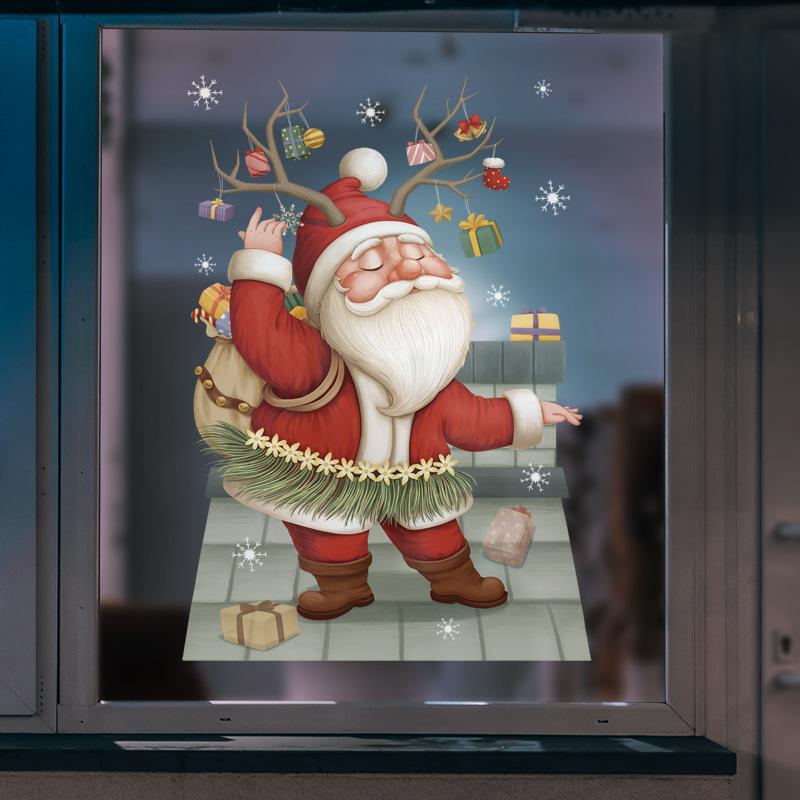New Christmas Decoration Window Stickers Santa Gifts Merry Christmas Mirror Sticker Xmas Tree Window Glass Sticker New Year 2023