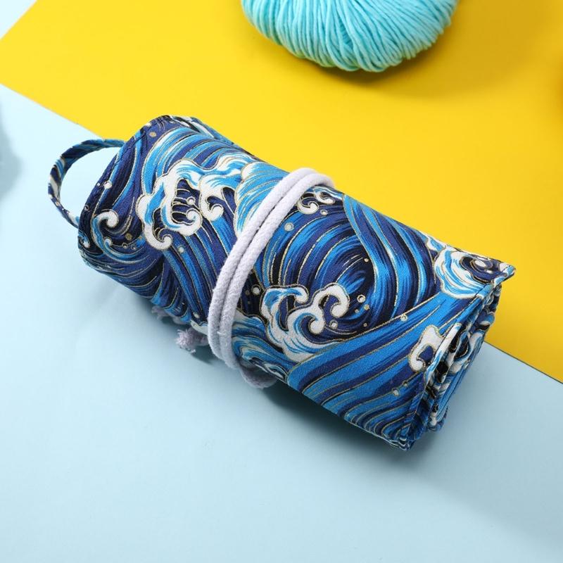 Large Capacity Crochet Hook Organiser Case Built in Zippered Pocket Elastic Slots For Knitting Tool And Crochet Supplies