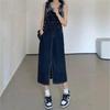 Women's High-Waist Denim Overall Dress - Cute, Retro, Slimming Slit Design for Spring/Summer 2025