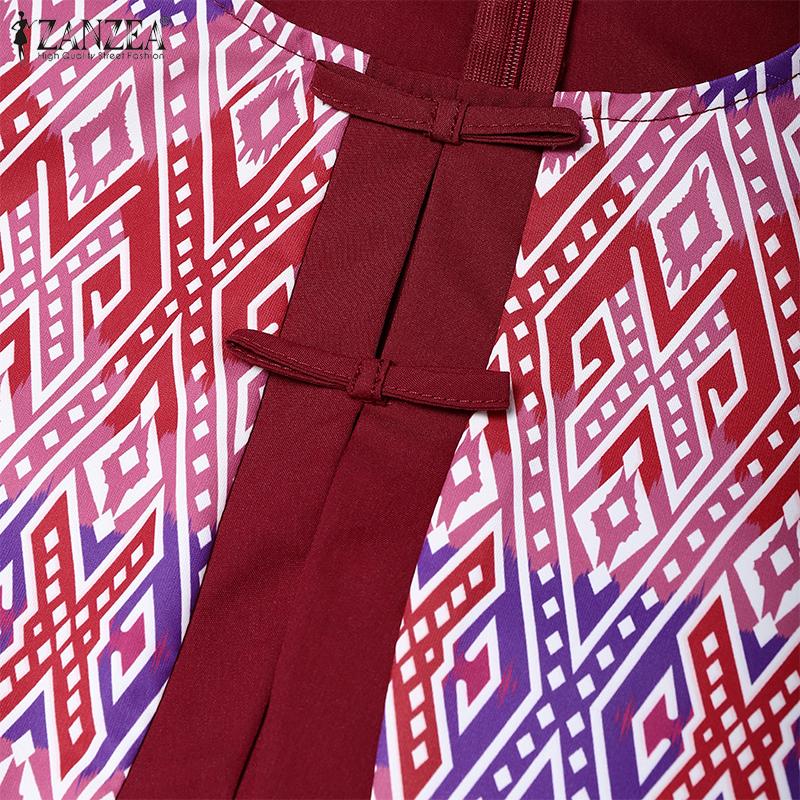 ZANZEA Женское повседневное платье с коротким рукавом, пэчворк, принт в стиле ретро, имитация двух частей