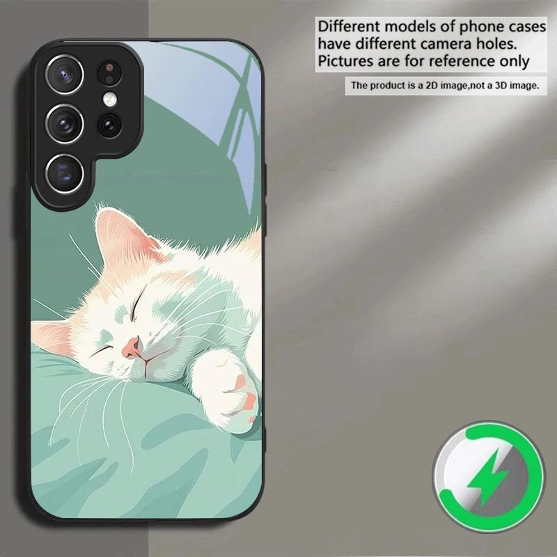 Милый белый цветок кошка Для Samsung S26 S20Ultra S21 Pro S22 Plus S23 FE S24 Ultra S25 Для Magsafe Стекло с бортиком Чехол для телефона