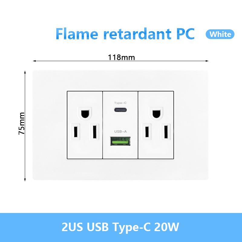 Италия Чили Мексика USB Smart Type-c 20 Вт Быстрая зарядка Настенная розетка вилка, Бразилия Панель выключателя света Универсальная розетка usb c