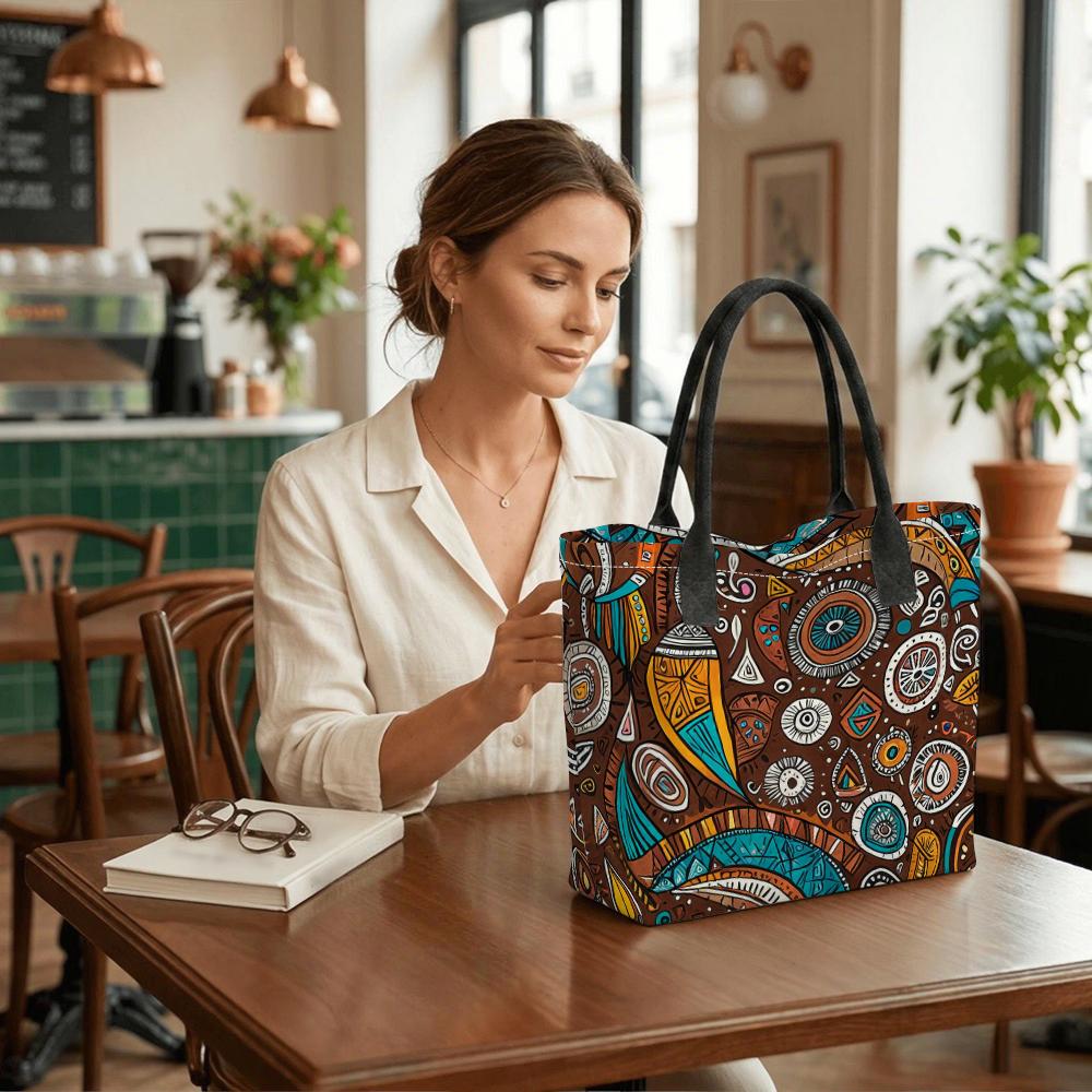 Bohemian Print Canvas Tote Bag Large Capacity Fashion Shoulder Bag for Daily Use