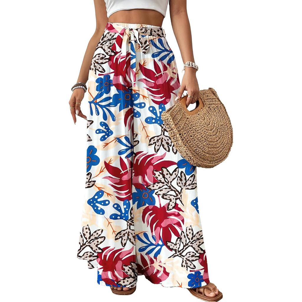 Женские модные свободные повседневные брюки с цветочным принтом и эластичным поясом