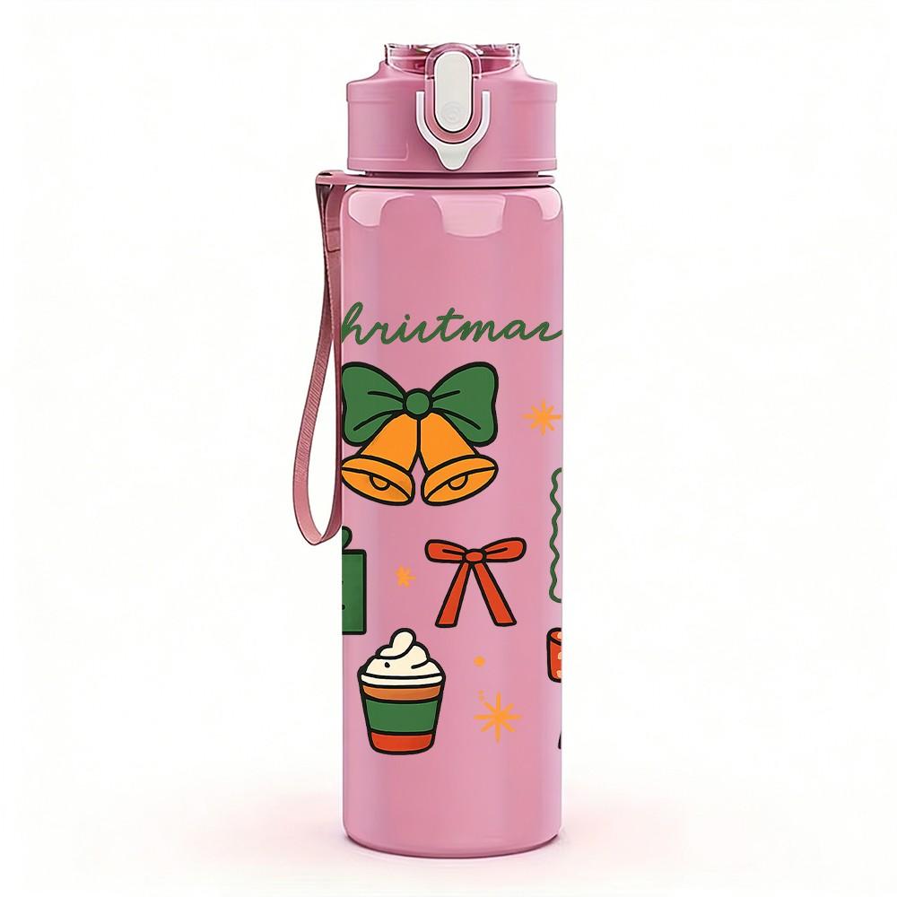 1PC Christmas Gift Box 750ml Color Plastic Sports Water Bottle Leakproof Flip Straw Lid Suitable for Sports Office Home Use