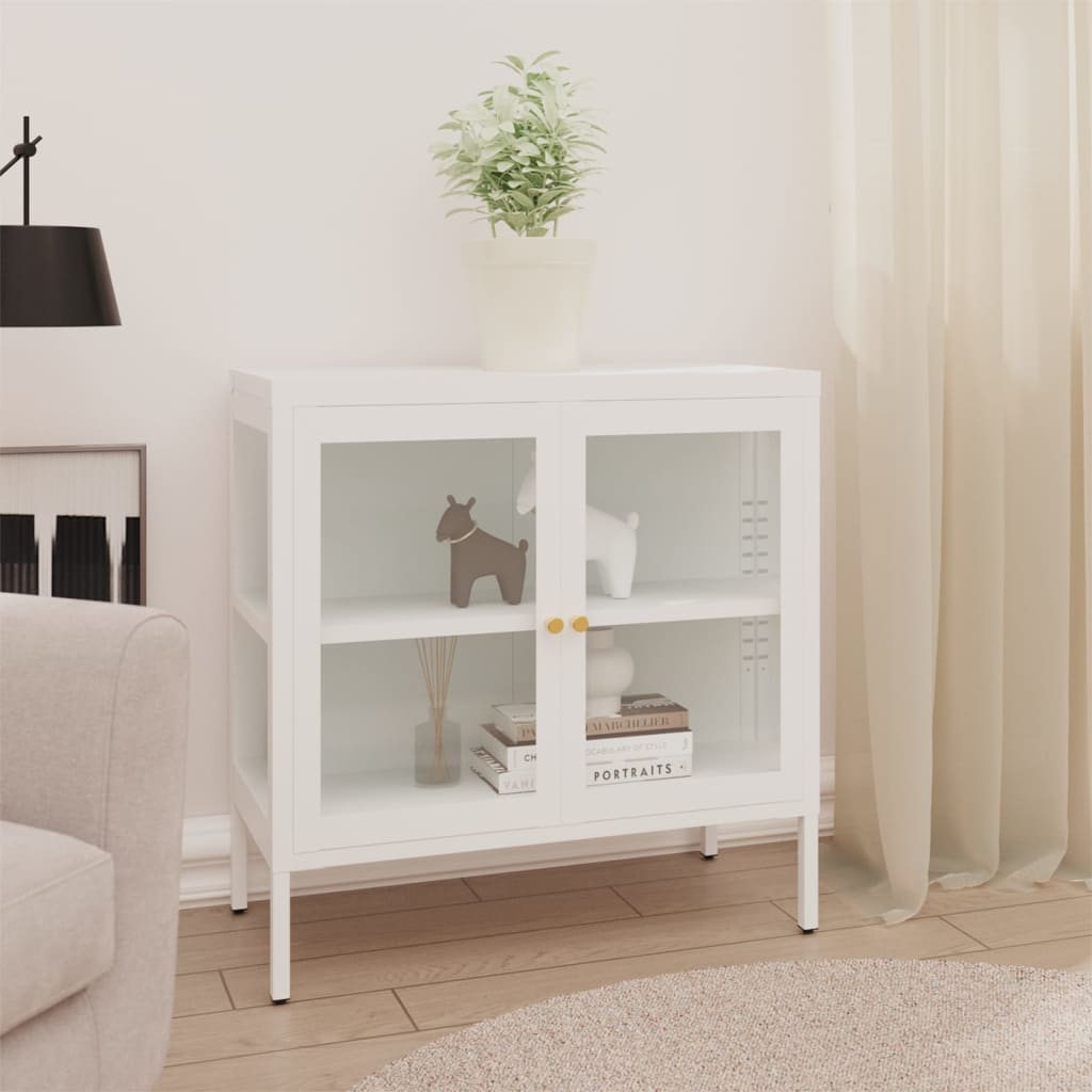 Sideboard White 70 x 35 x 70 cm Steel and Glass