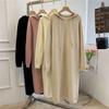 Толстовка для женщин с капюшоном, зимняя, утолщенная, свободного кроя, вязаная, длинная, однотонная, платье-свитер, повседневный пуловер, топ с длинным рукавом, толстовка