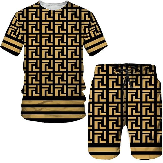 Летний мужской комплект, повседневный костюм-футболка с короткими рукавами, модный топ большого размера с 3D принтом, шорты, дышащая спортивная одежда, спортивный костюм, уличный