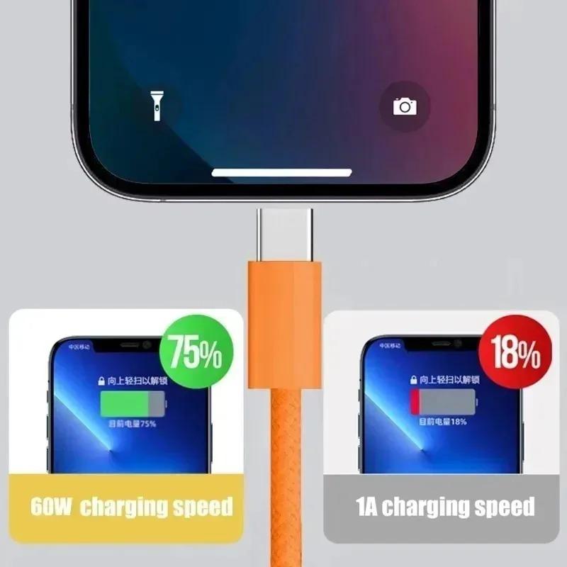1-3 метра, 60 Вт, быстрая зарядка PD, USB-C кабель для передачи данных для iPhone 17 16 Pro Max 17 Air, оранжевый, нейлоновая оплетка, поддержка Carplay