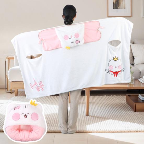 Ворсовый платок, одеяло с капюшоном, ветрозащитное, носимое одеяло, U-образная подушка для хранения, складная, переносная, с капюшоном