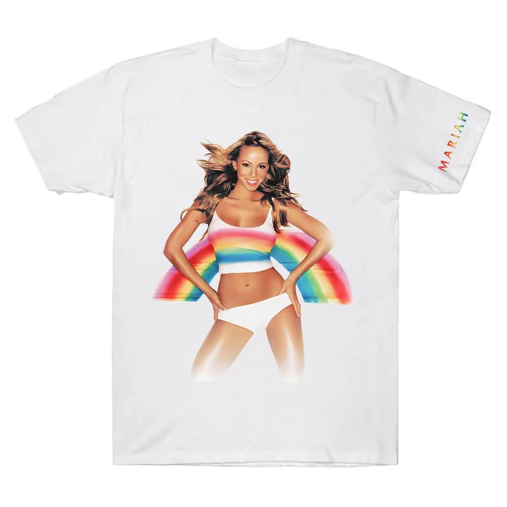 Mariah Carey Merch Rainbow TShirt for Unisex Women Creative Cotton Tees Crew Neck Short Sleeve T Shirt Printed High Quality Tops
