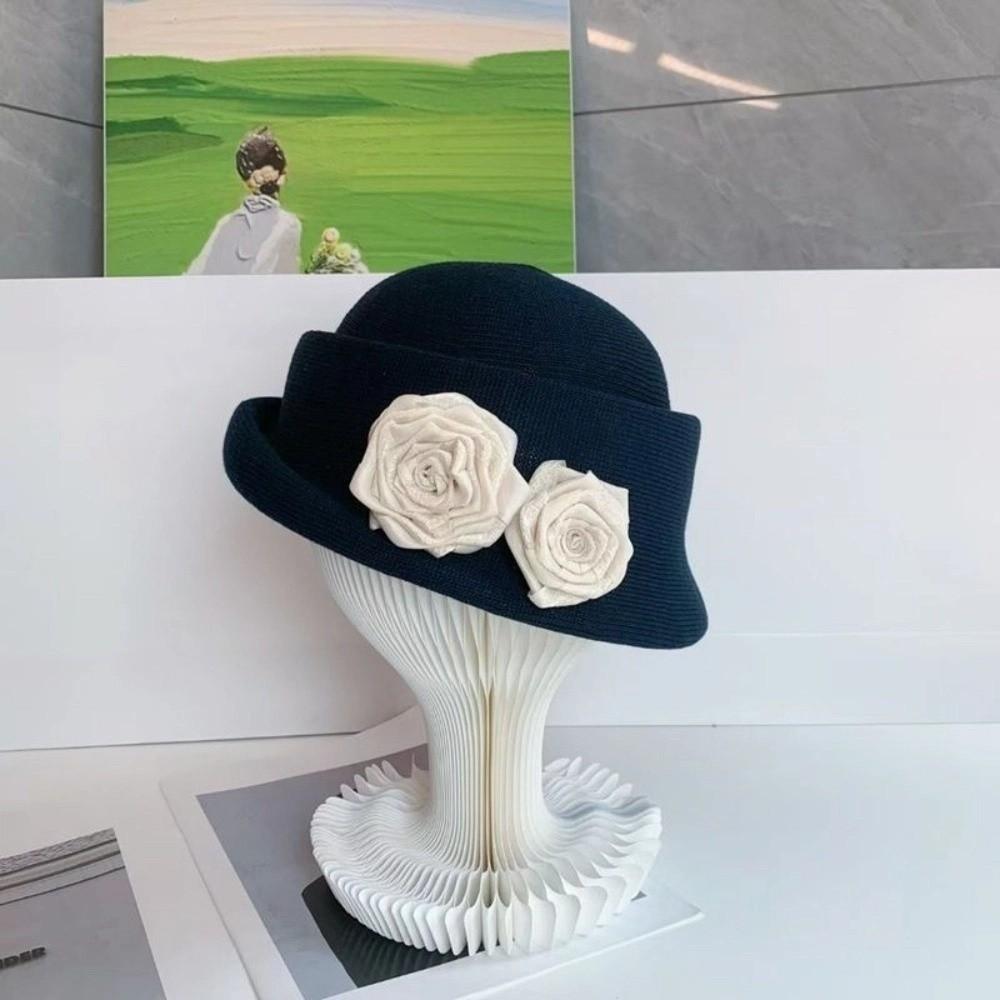 Elegant Floral Bowler Hat French Style Women's Formal hat Fashion Camellia Flower Cap Lady