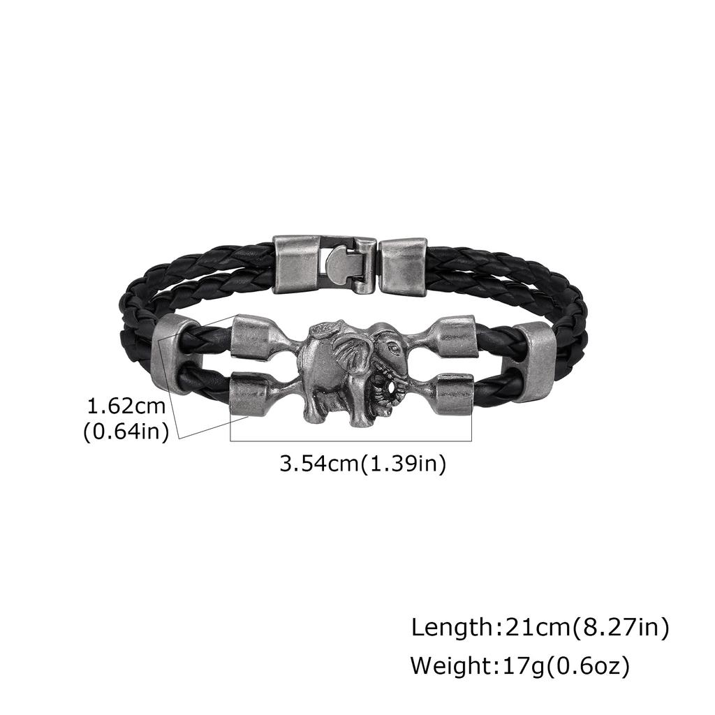 Vintage Elephant Black Leather Bracelet for Men,Trendy Elephant Charms Wristband Gift,An Elephant Never Forgets