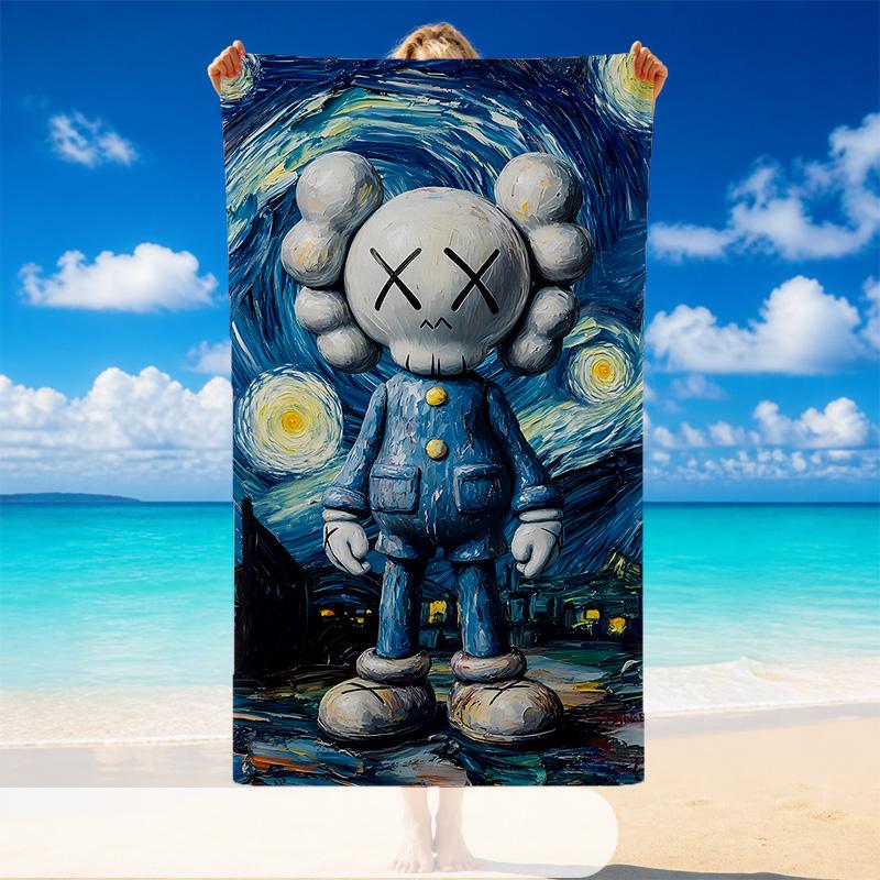 Быстросохнущее пляжное полотенце с узором Kaws, легкое впитывающее полотенце для бассейна, пляжа, отпуска