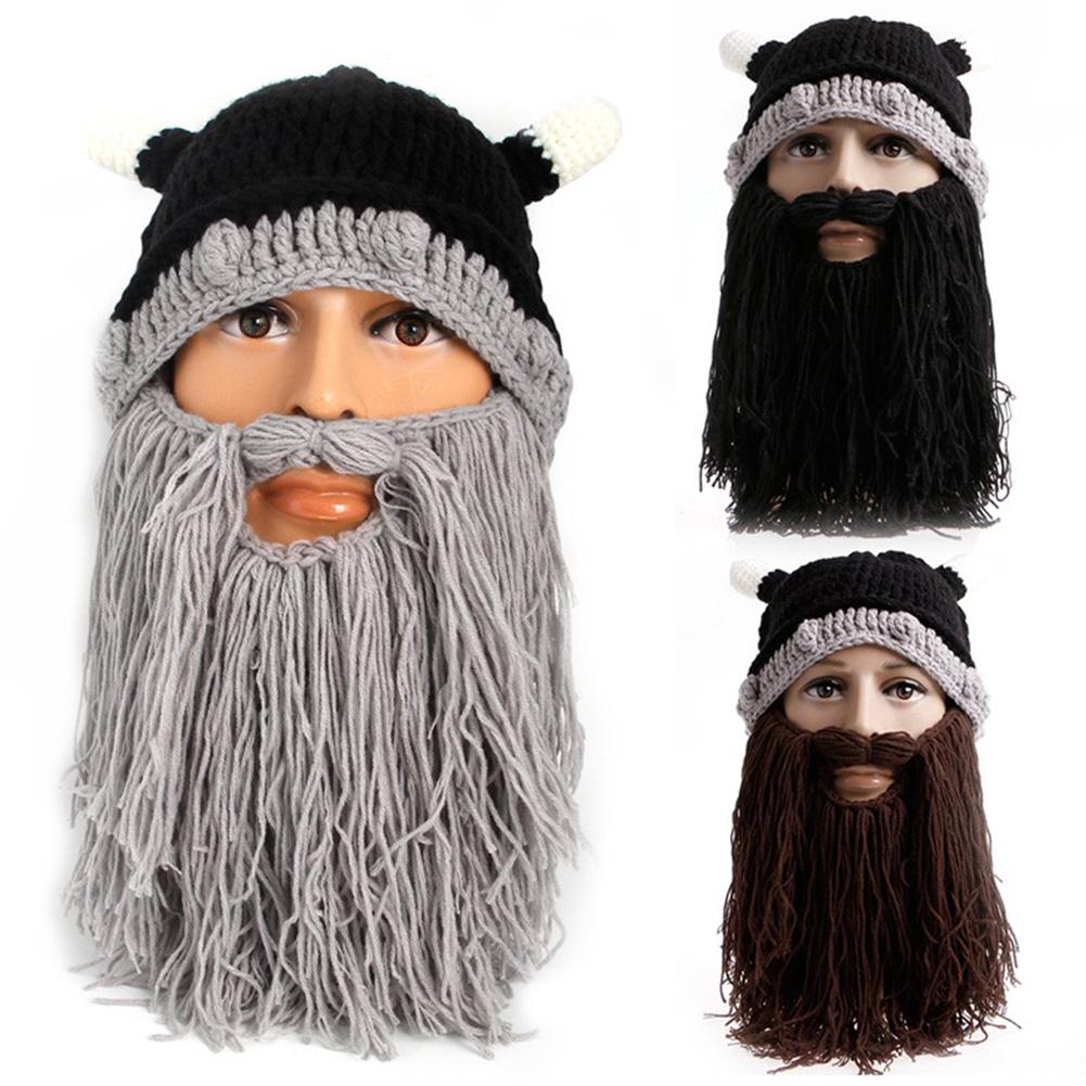Fashion Creative Wool Knit Ox Horn Beard Hat Warm Comfortable Beanie Hat Halloween Gifts