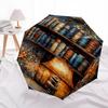 Bookshelf, Lamp Themed Automatic Opening and Closing Umbrella, Brightly Colored 8-rib Portable Umbrella, Suitable for Men and Women, A Perfe