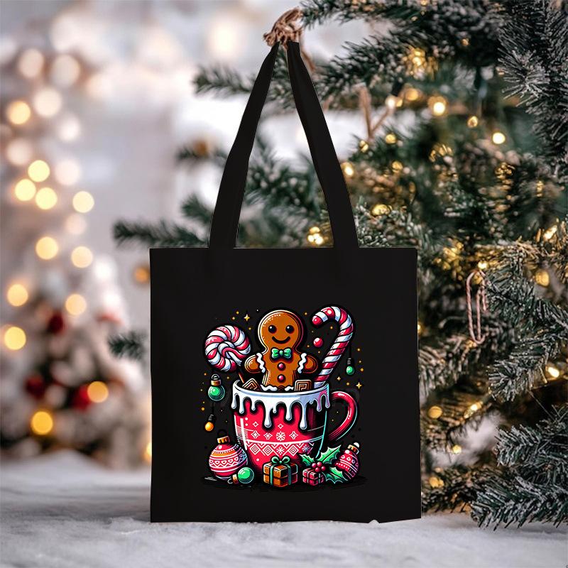 Christmas Christmas Printed Canvas Bag Large Capacity Casual Trend Student Shoulder Bag Tote Bag