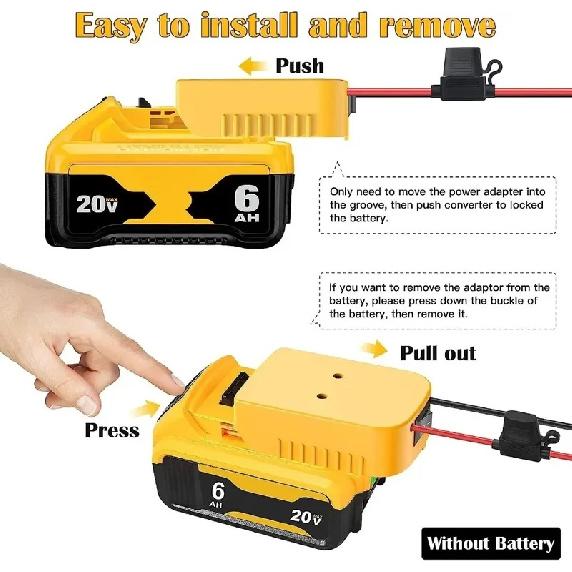 Power Wheels Adapter for Dewalt 20V Battery Adapter with Switch Fuse & Wire Terminals 12AWG Wire DIY Ride On Truck RC Car Toys