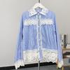 Повседневные свободные сетчатые кружевные рубашки для женщин, весна и осень, новые модные винтажные повседневные блузки, женские топы, элегантная шикарная свободная женская рубашка 25808