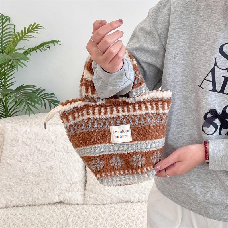 11 Новая зимняя плюшевая сумка женская сумка для бенто в горошек сумка для покупок для работы