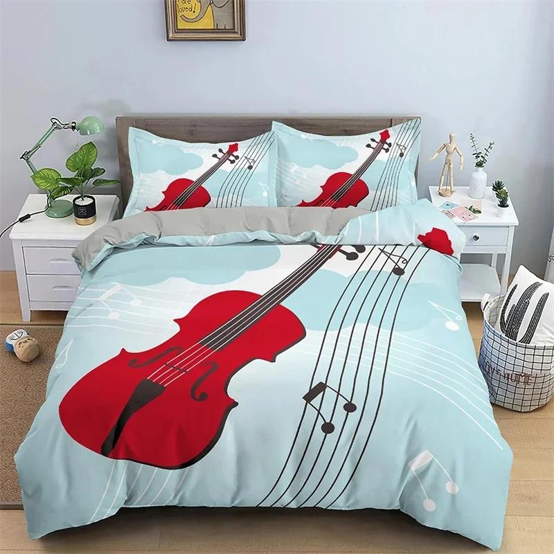 Comforter Music Guitar Bedding Set King Queen Heavy Metal Punk Rock For Teen Boy Musical Note 2/3Pcs Polyester Comforter