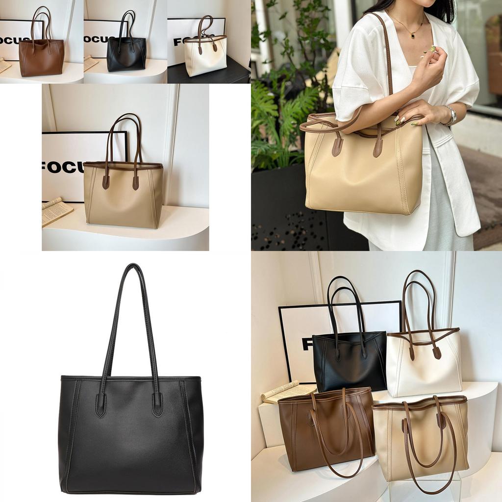 Stylish Retro Large Capacity Tote Bag For Women Ideal For Daily Commuting In White Brown Black And Khaki
