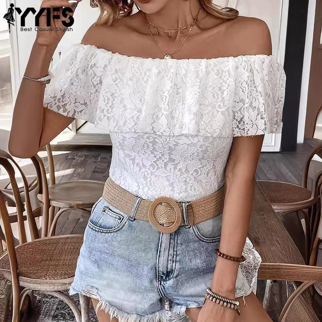 YYFS Women's Fashion Casual Summer Spring Solid Color Print Short Sleeve One Shoulder Blouses & Shirts