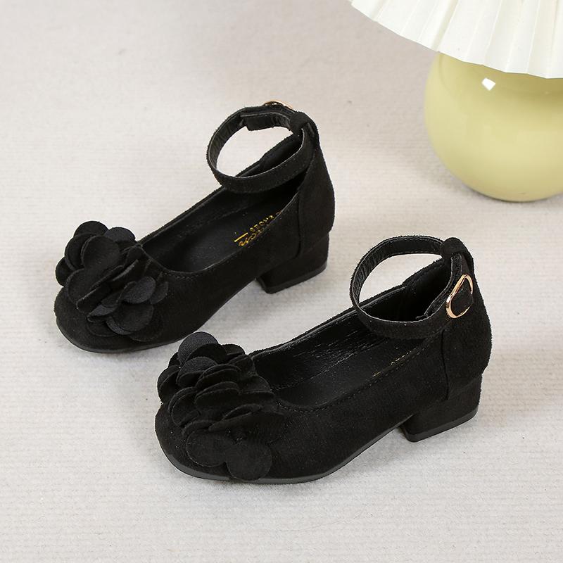 Детские кожаные туфли на высоком каблуке для девочек на вечеринку, свадьбу, весну и осень, модные детские туфли принцессы с милым цветком 2024 года, абсолютно новые