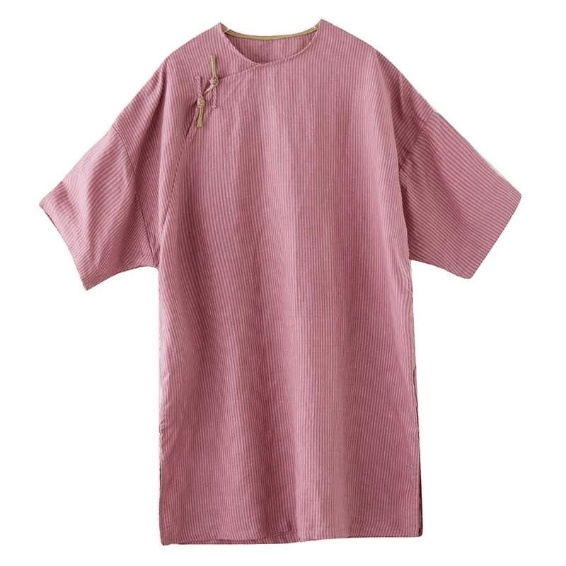 Реальное фото весна и лето новая хлопковая и льняная этнический стиль ретро пряжка средней длины рубашка женская